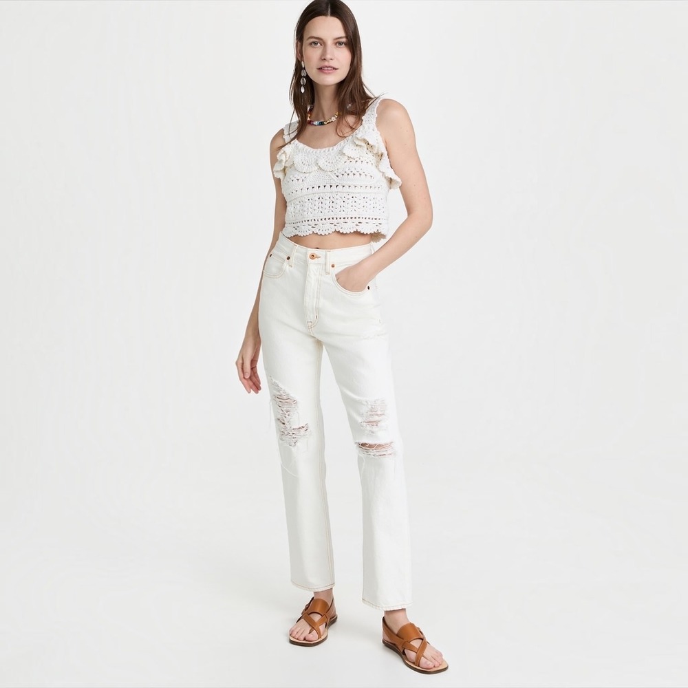 New! SLVRLAKE Dakota Ivory Destructed High Rise Straight Leg Jeans Size 24